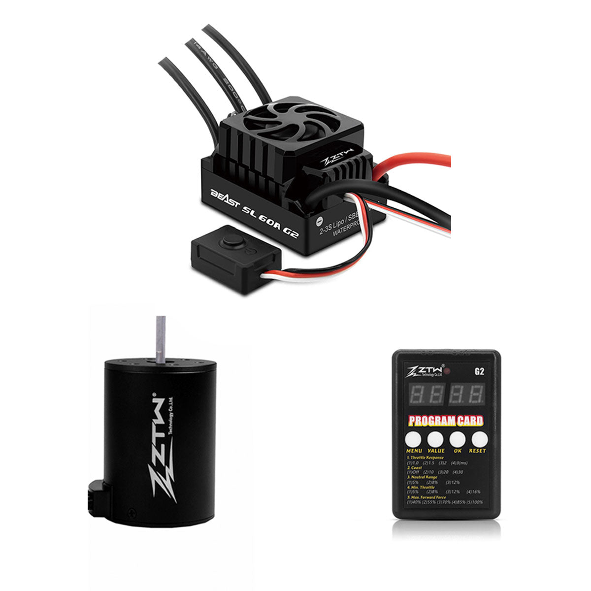 ZTW Beast G2 60A ESC Sensorless 3650 Motor Combo For 1/10th RC Car RTR