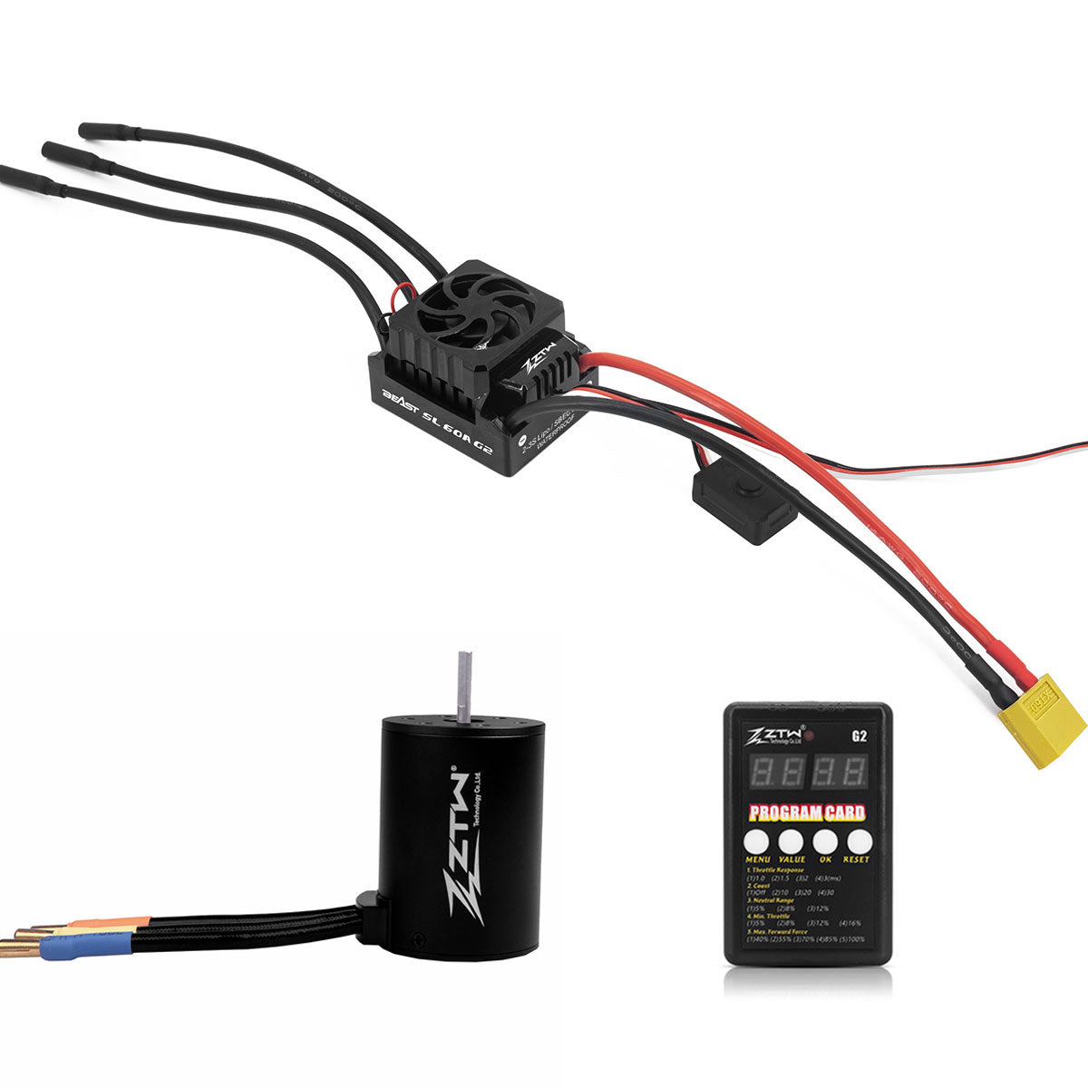 ZTW Beast G2 60A ESC Sensorless 3650 Motor Combo For 1/10th RC Car RTR