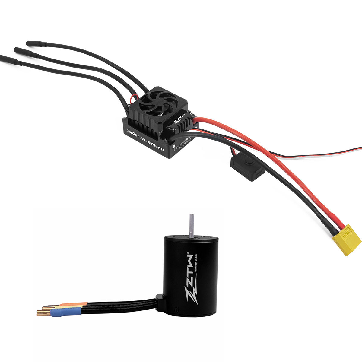 ZTW Beast G2 60A ESC Sensorless 3650 Motor Combo For 1/10th RC Car RTR