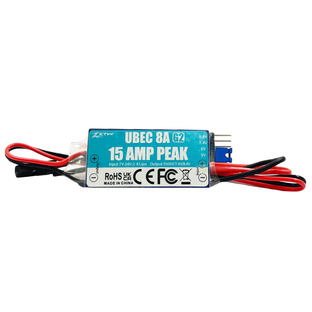 ZTW UBEC 8A G2 Peak 15A Adjustable Output Voltage 5V/6V/7.4V/8.4V External BEC