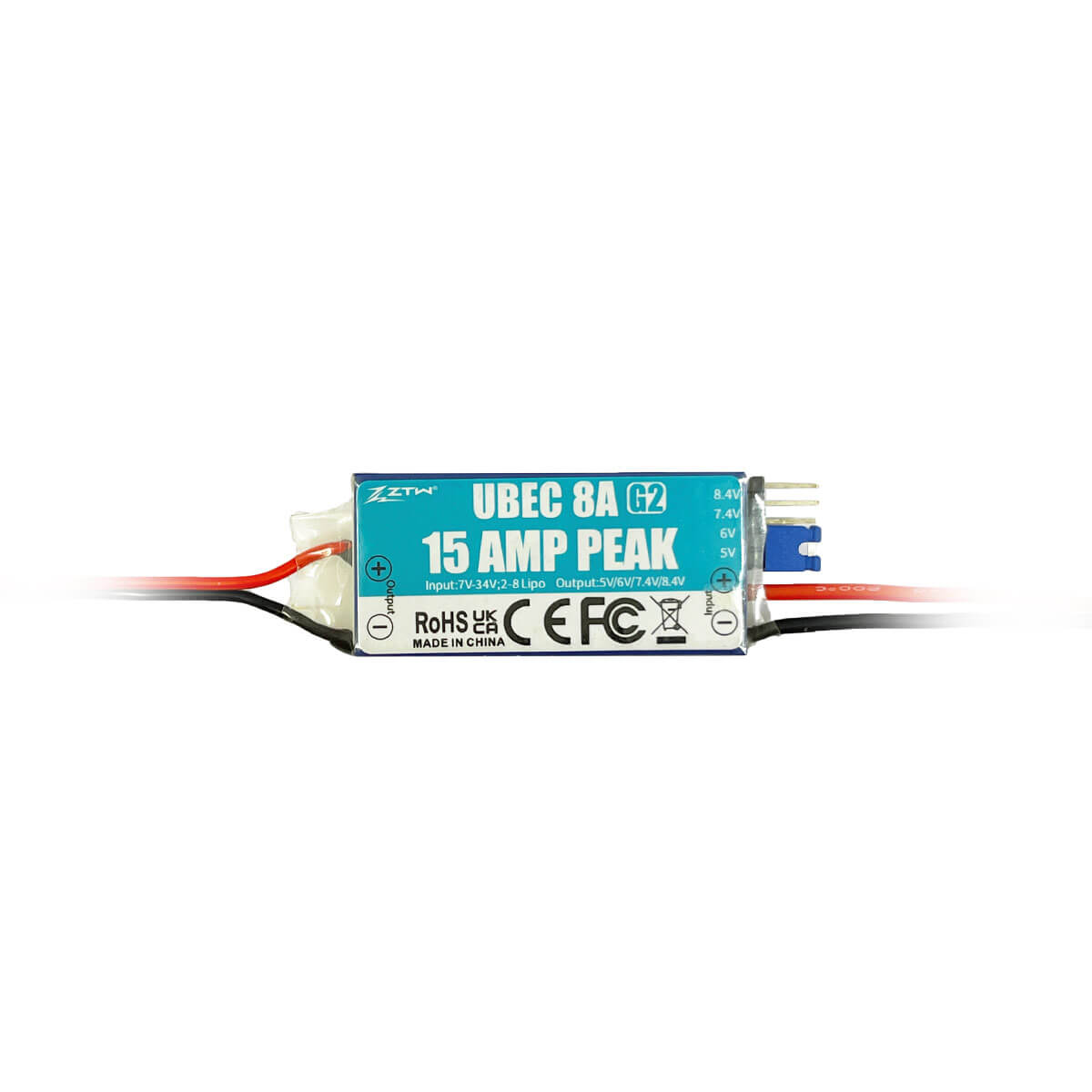 ZTW UBEC 8A G2 Peak 15A Adjustable Output Voltage 5V/6V/7.4V/8.4V External BEC