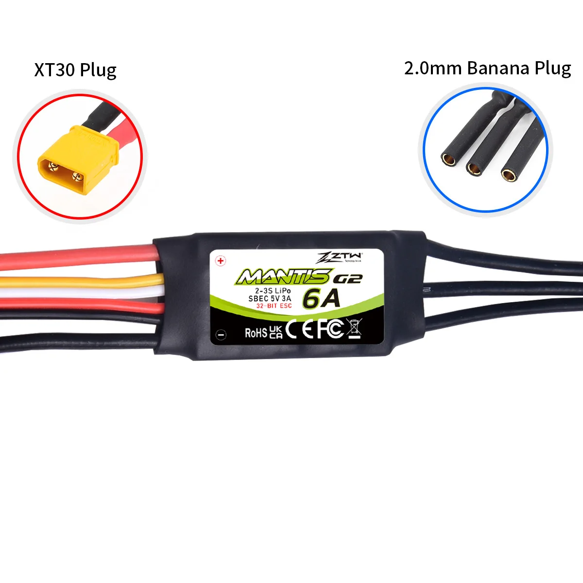 ZTW Mantis G2 6A ESC 2-3S SBEC For RC Airplane Fixed-wing