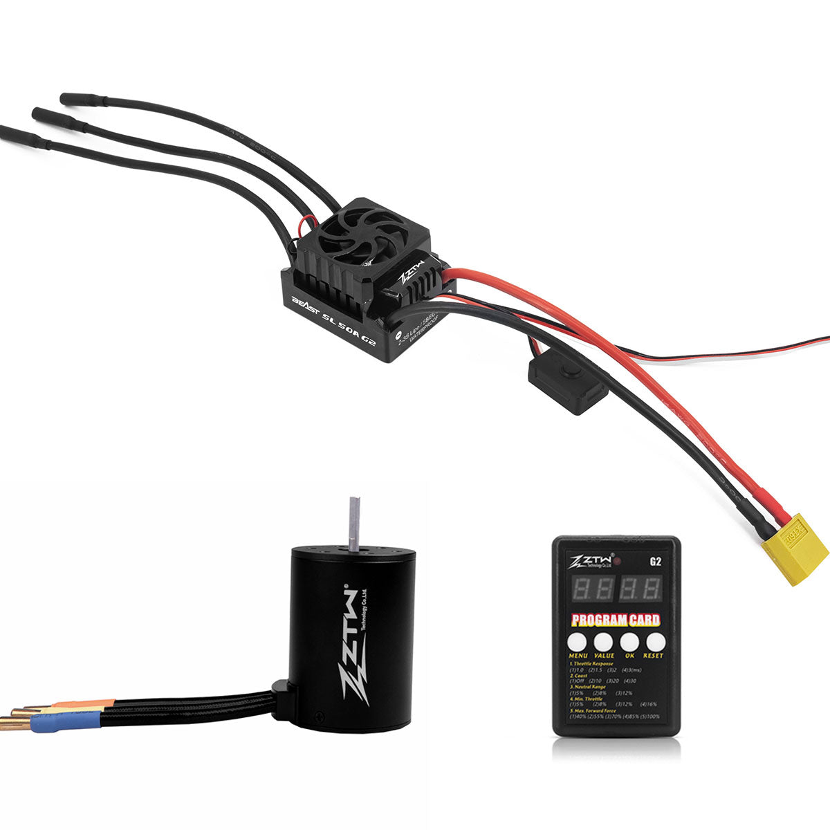 ZTW Beast G2 50A ESC Sensorless 3650 Motor Combo For 1/10th RC Car RTR