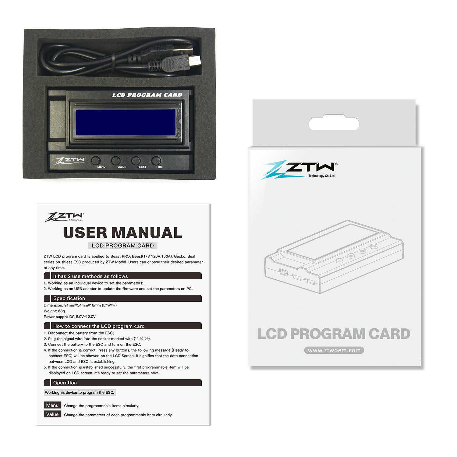 ZTW LCD Program Card For Gecko/Beast/Beast PRO/Seal Series ESCs