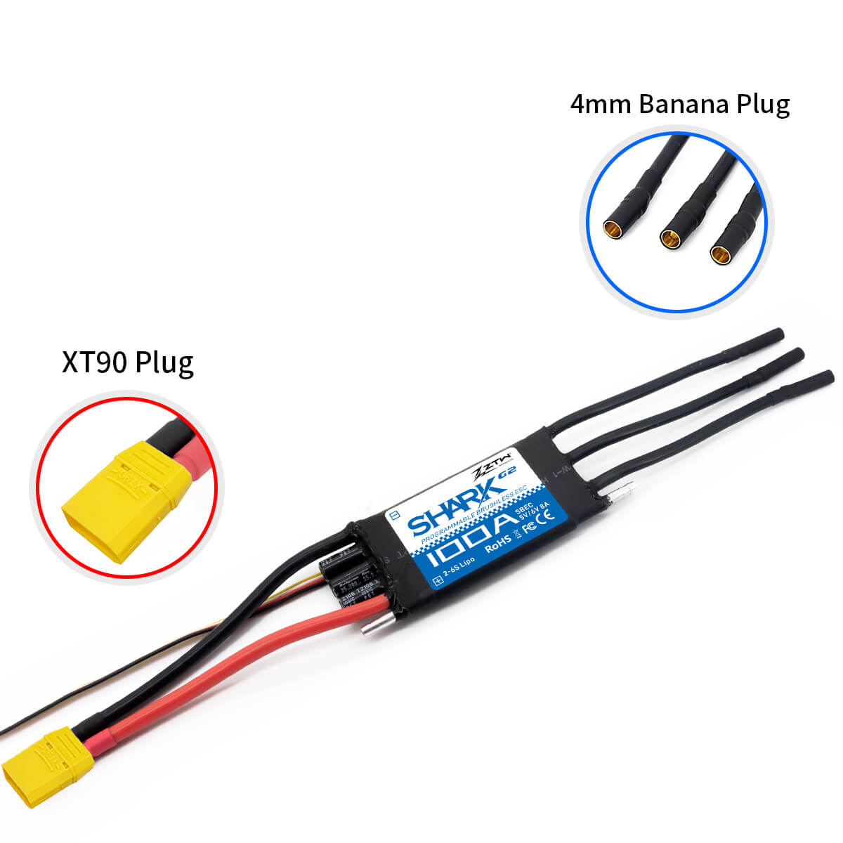 ZTW Shark G2 100A ESC 2-6S pour bateau RC 