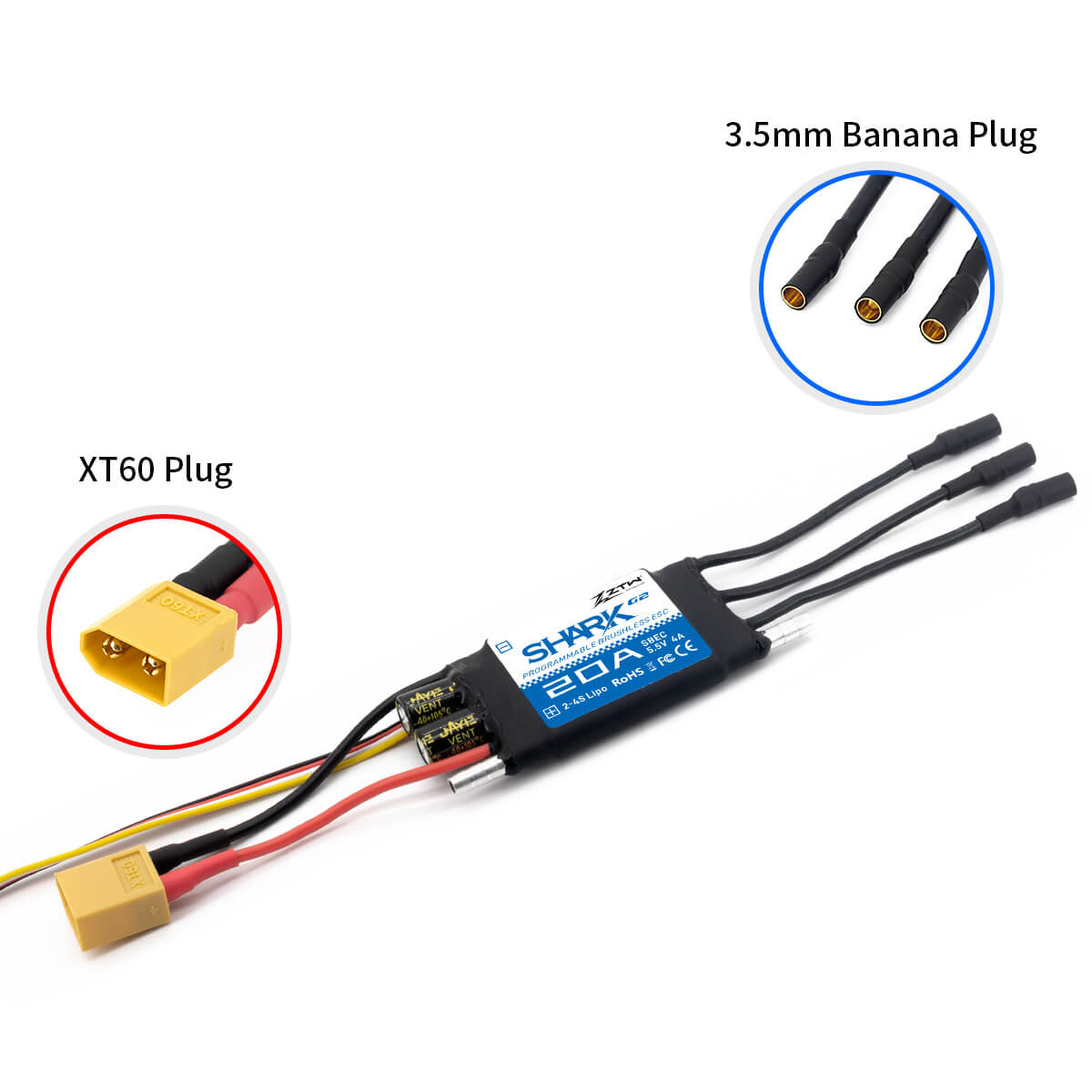 ZTW Shark G2 20A ESC 2-4S für RC-Boot 