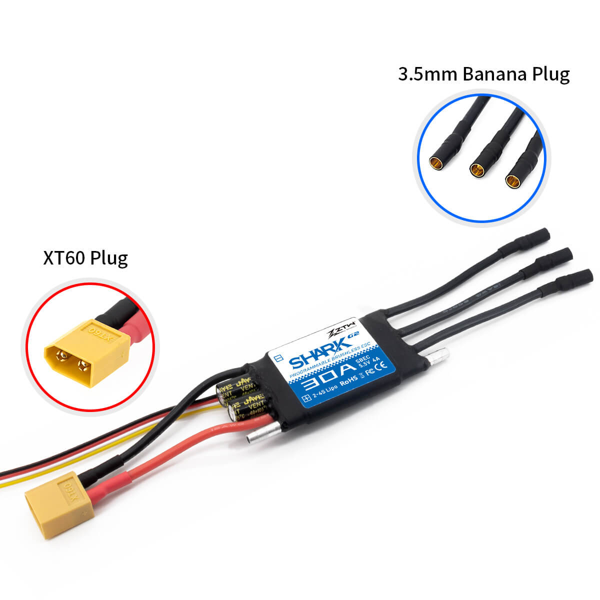 ZTW Shark G2 30A ESC 2-4S pour bateau RC 