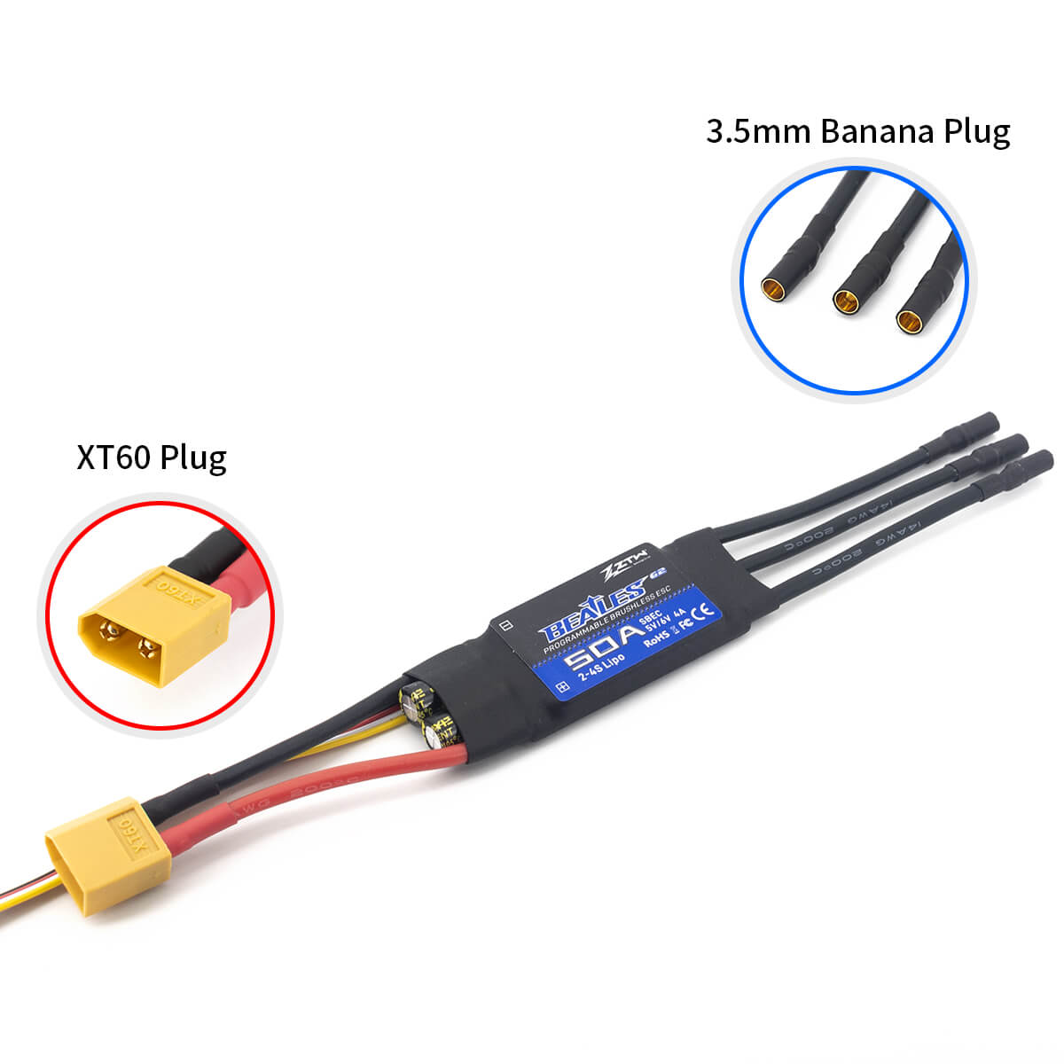 ZTW Beatles G2 50A ESC 2-4S SBEC Für RC Flugzeug Starrflügel 