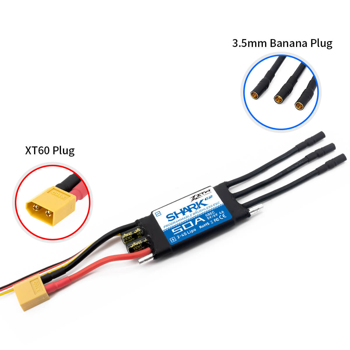 ZTW Shark G2 50A ESC 2-4S pour bateau RC 