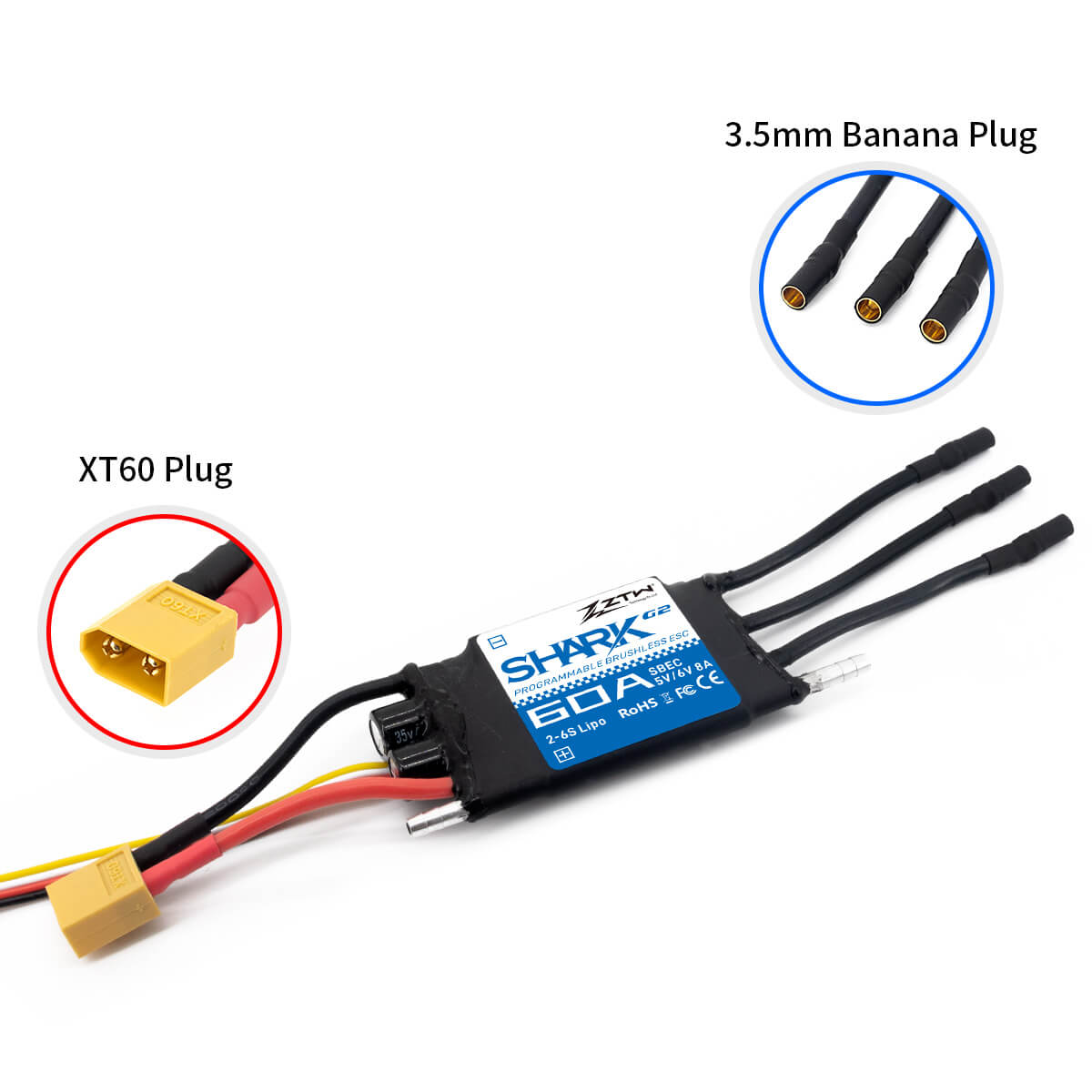 ZTW Shark G2 60A ESC 2-6S pour bateau RC 