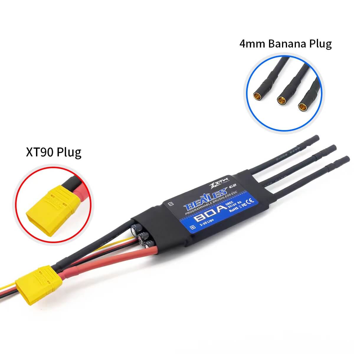 ZTW Beatles G2 80A ESC 2-6S SBEC pour avion RC à voilure fixe 